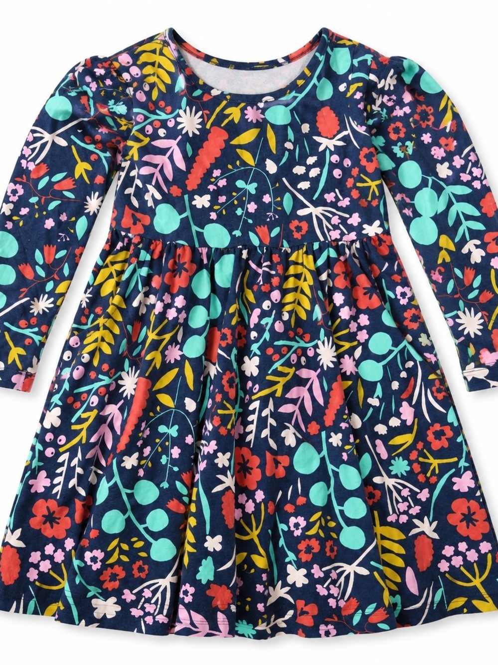 Hanna Andersson Girls Size 5 Floral Long SleeGirls Navy Floral Long-Sleeve Dress